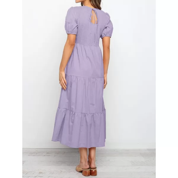 imageZESICA Womens 2023 Casual Summer Crew Neck Short Puff Sleeve Smocked High Waist Ruffle Tiered A Line Midi DressZESICA Womens 2023 Casual Summer Crew Neck Short Puff Sleeve Smocked High Waist Ruffle Tiered A Line Midi Dress
