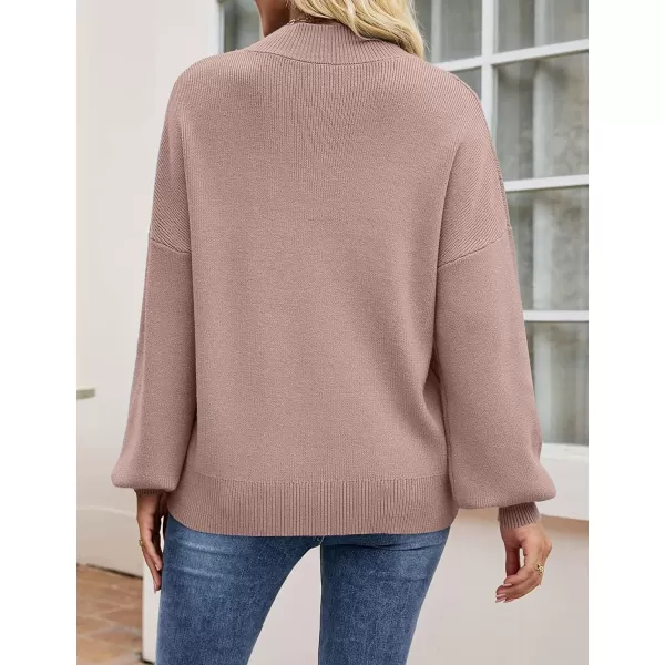imageZESICA Womens 2023 Casual Turtleneck Long Lantern Sleeve Oversized Ribbed Knit Pullover Sweater Jumper TopAlmond