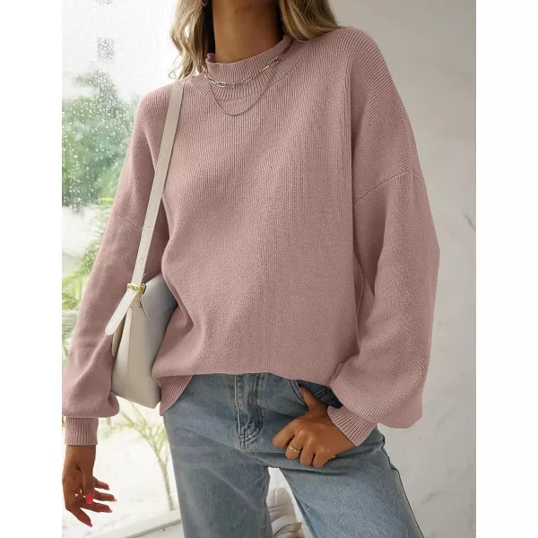 imageZESICA Womens 2023 Casual Turtleneck Long Lantern Sleeve Oversized Ribbed Knit Pullover Sweater Jumper TopAlmond