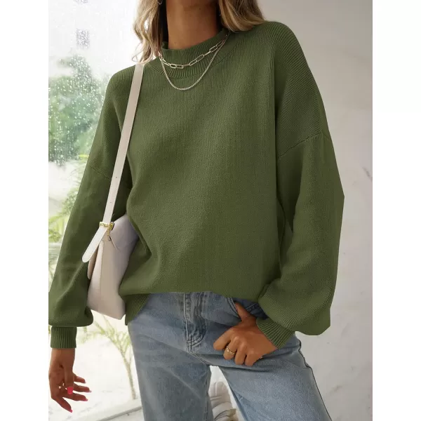 imageZESICA Womens 2023 Casual Turtleneck Long Lantern Sleeve Oversized Ribbed Knit Pullover Sweater Jumper TopArmygreen