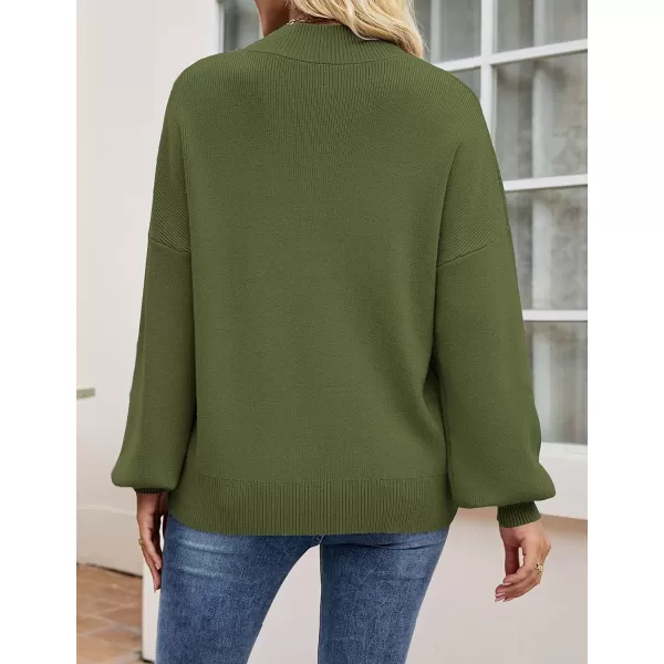 imageZESICA Womens 2023 Casual Turtleneck Long Lantern Sleeve Oversized Ribbed Knit Pullover Sweater Jumper TopArmygreen