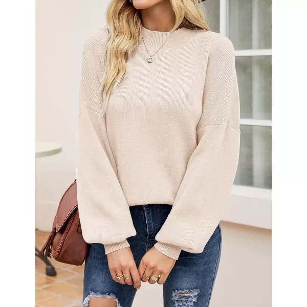 imageZESICA Womens 2023 Casual Turtleneck Long Lantern Sleeve Oversized Ribbed Knit Pullover Sweater Jumper TopBeige