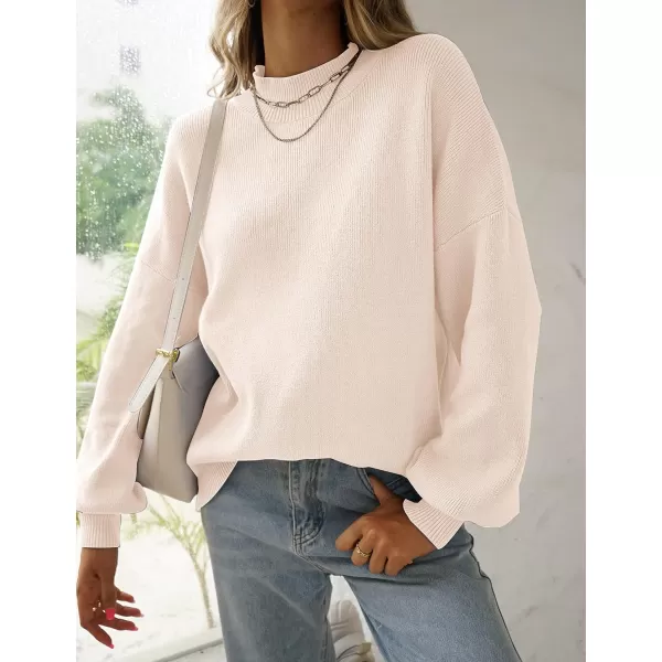 imageZESICA Womens 2023 Casual Turtleneck Long Lantern Sleeve Oversized Ribbed Knit Pullover Sweater Jumper TopBeige