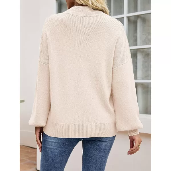 imageZESICA Womens 2023 Casual Turtleneck Long Lantern Sleeve Oversized Ribbed Knit Pullover Sweater Jumper TopBeige