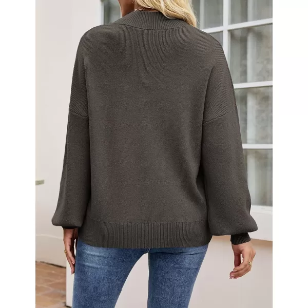 imageZESICA Womens 2023 Casual Turtleneck Long Lantern Sleeve Oversized Ribbed Knit Pullover Sweater Jumper TopCoffee
