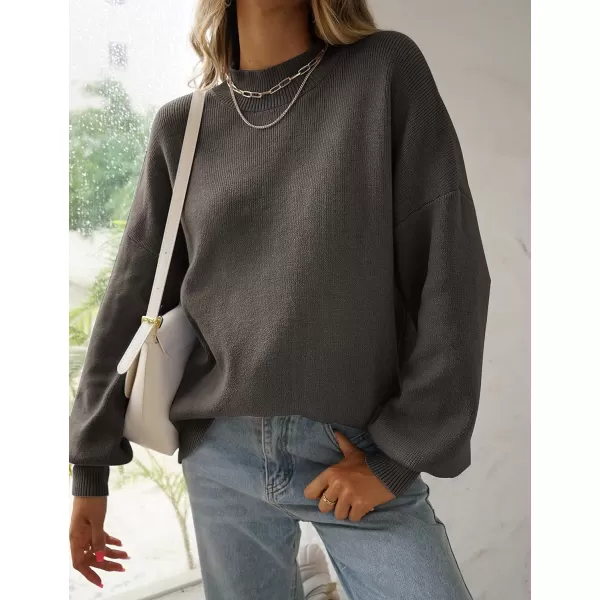 imageZESICA Womens 2023 Casual Turtleneck Long Lantern Sleeve Oversized Ribbed Knit Pullover Sweater Jumper TopCoffee
