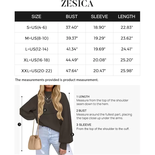 imageZESICA Womens 2023 Casual Turtleneck Long Lantern Sleeve Oversized Ribbed Knit Pullover Sweater Jumper TopCoffee