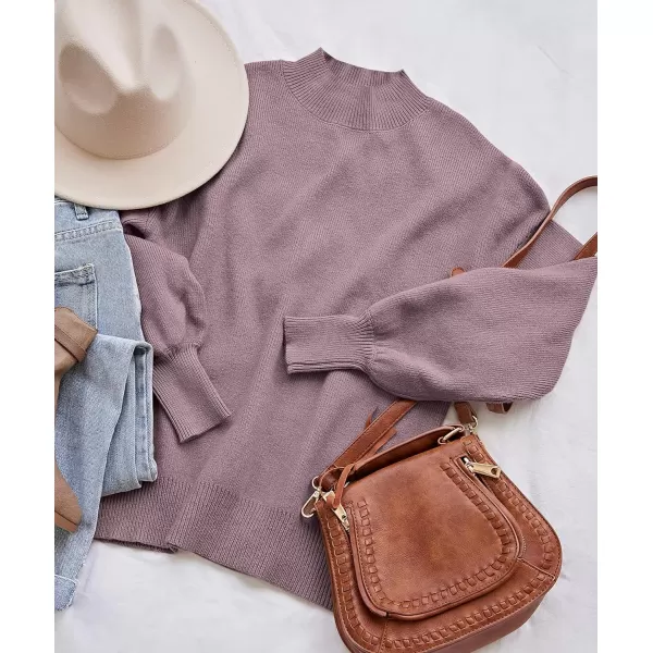imageZESICA Womens 2023 Casual Turtleneck Long Lantern Sleeve Oversized Ribbed Knit Pullover Sweater Jumper TopDarkviolet