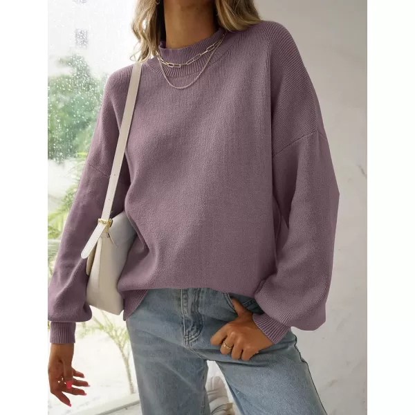 imageZESICA Womens 2023 Casual Turtleneck Long Lantern Sleeve Oversized Ribbed Knit Pullover Sweater Jumper TopDarkviolet