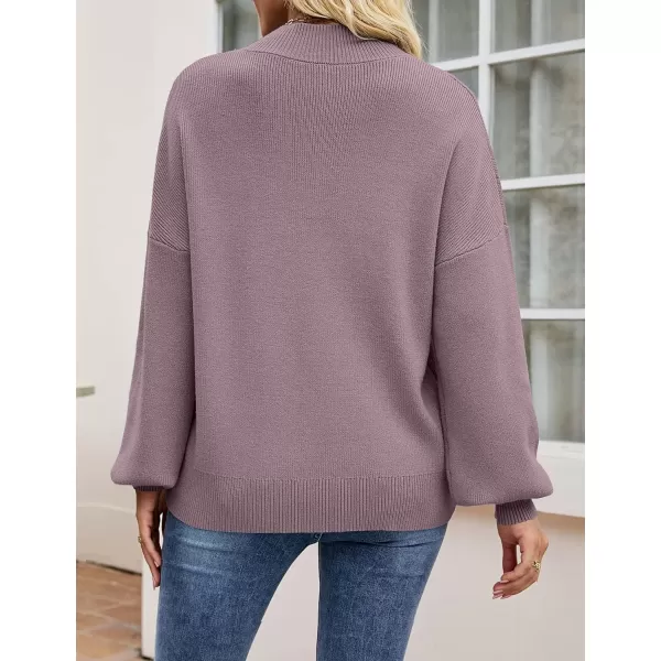 imageZESICA Womens 2023 Casual Turtleneck Long Lantern Sleeve Oversized Ribbed Knit Pullover Sweater Jumper TopDarkviolet