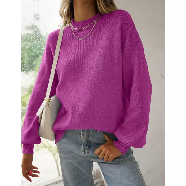 imageZESICA Womens 2023 Casual Turtleneck Long Lantern Sleeve Oversized Ribbed Knit Pullover Sweater Jumper TopEggplant