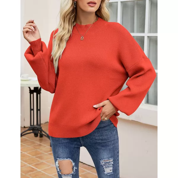 imageZESICA Womens 2023 Casual Turtleneck Long Lantern Sleeve Oversized Ribbed Knit Pullover Sweater Jumper TopFirered