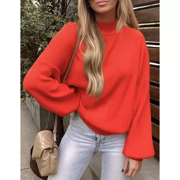 imageZESICA Womens 2023 Casual Turtleneck Long Lantern Sleeve Oversized Ribbed Knit Pullover Sweater Jumper TopFirered