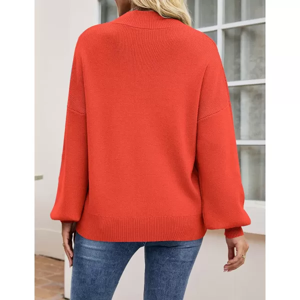 imageZESICA Womens 2023 Casual Turtleneck Long Lantern Sleeve Oversized Ribbed Knit Pullover Sweater Jumper TopFirered