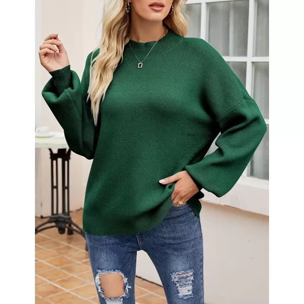 imageZESICA Womens 2023 Casual Turtleneck Long Lantern Sleeve Oversized Ribbed Knit Pullover Sweater Jumper TopForestgreen