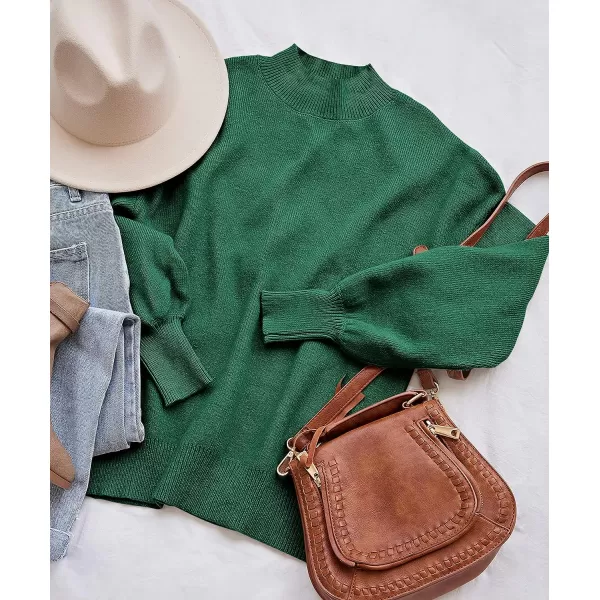imageZESICA Womens 2023 Casual Turtleneck Long Lantern Sleeve Oversized Ribbed Knit Pullover Sweater Jumper TopForestgreen