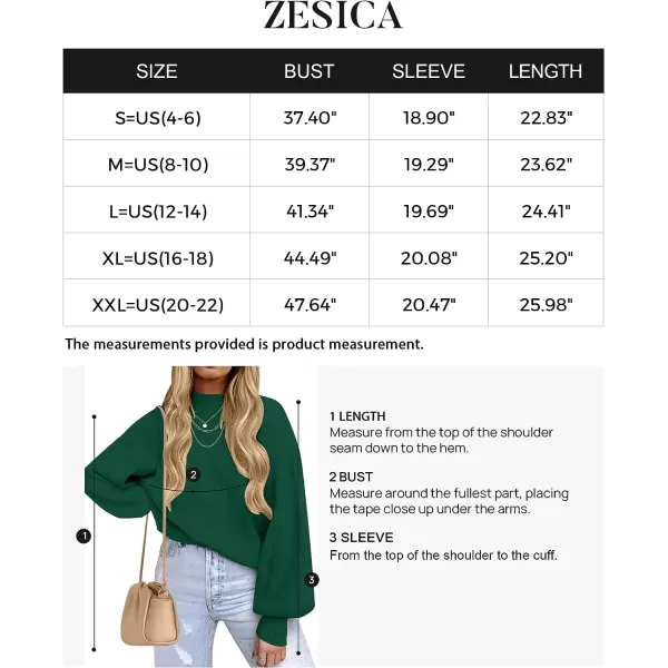 imageZESICA Womens 2023 Casual Turtleneck Long Lantern Sleeve Oversized Ribbed Knit Pullover Sweater Jumper TopForestgreen