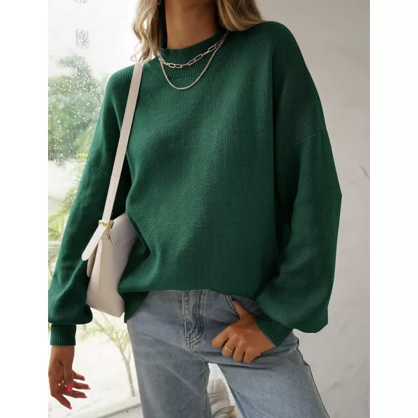 imageZESICA Womens 2023 Casual Turtleneck Long Lantern Sleeve Oversized Ribbed Knit Pullover Sweater Jumper TopForestgreen