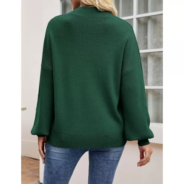 imageZESICA Womens 2023 Casual Turtleneck Long Lantern Sleeve Oversized Ribbed Knit Pullover Sweater Jumper TopForestgreen