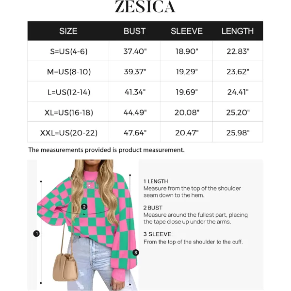 imageZESICA Womens 2023 Casual Turtleneck Long Lantern Sleeve Oversized Ribbed Knit Pullover Sweater Jumper TopGreenplaid