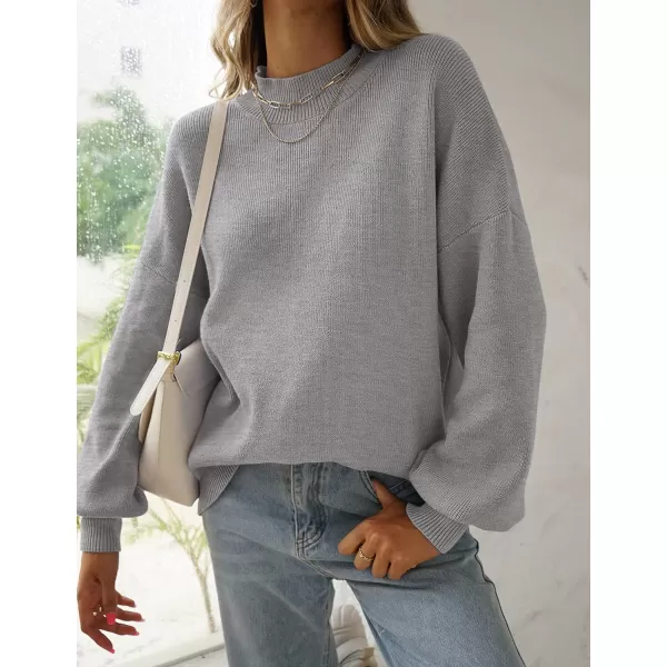 imageZESICA Womens 2023 Casual Turtleneck Long Lantern Sleeve Oversized Ribbed Knit Pullover Sweater Jumper TopGrey