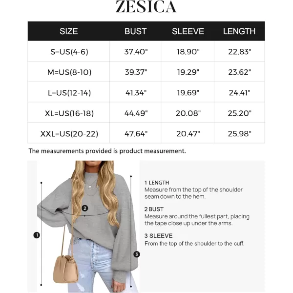 imageZESICA Womens 2023 Casual Turtleneck Long Lantern Sleeve Oversized Ribbed Knit Pullover Sweater Jumper TopGrey