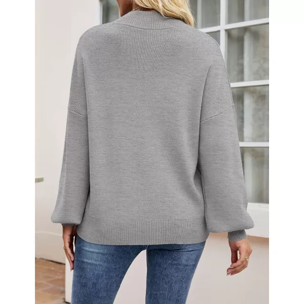 imageZESICA Womens 2023 Casual Turtleneck Long Lantern Sleeve Oversized Ribbed Knit Pullover Sweater Jumper TopGrey