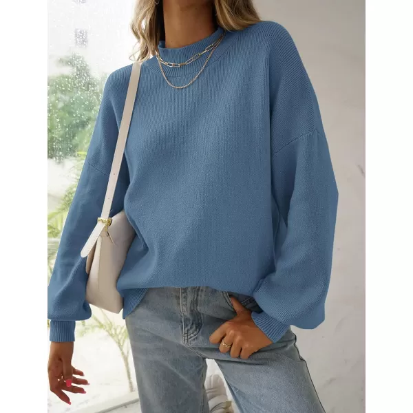 imageZESICA Womens 2023 Casual Turtleneck Long Lantern Sleeve Oversized Ribbed Knit Pullover Sweater Jumper TopGreyblue