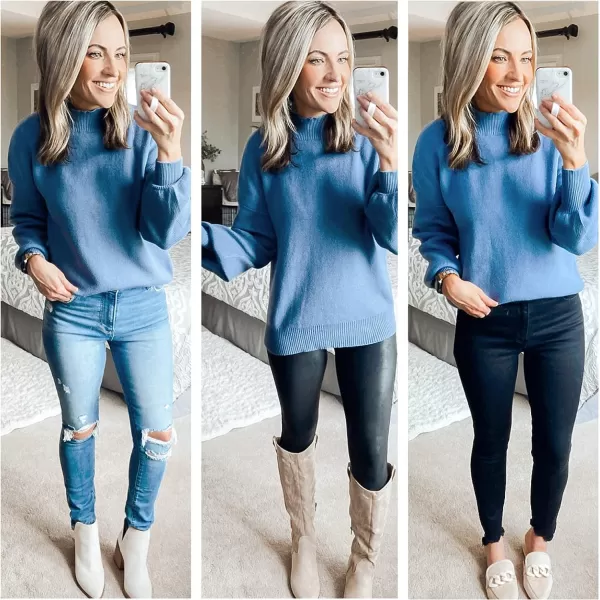 imageZESICA Womens 2023 Casual Turtleneck Long Lantern Sleeve Oversized Ribbed Knit Pullover Sweater Jumper TopGreyblue