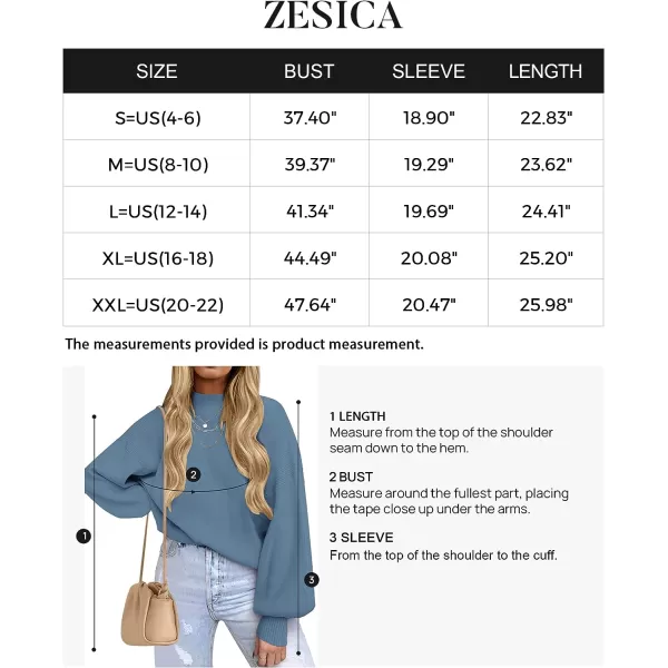 imageZESICA Womens 2023 Casual Turtleneck Long Lantern Sleeve Oversized Ribbed Knit Pullover Sweater Jumper TopGreyblue