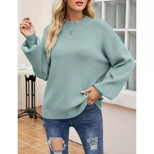 imageZESICA Womens 2023 Casual Turtleneck Long Lantern Sleeve Oversized Ribbed Knit Pullover Sweater Jumper TopLake