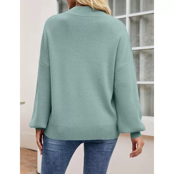 imageZESICA Womens 2023 Casual Turtleneck Long Lantern Sleeve Oversized Ribbed Knit Pullover Sweater Jumper TopLake