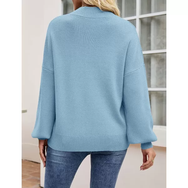 imageZESICA Womens 2023 Casual Turtleneck Long Lantern Sleeve Oversized Ribbed Knit Pullover Sweater Jumper TopLightblue