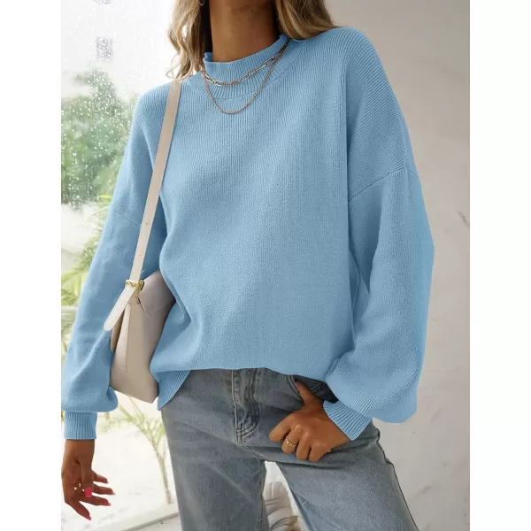 imageZESICA Womens 2023 Casual Turtleneck Long Lantern Sleeve Oversized Ribbed Knit Pullover Sweater Jumper TopLightblue