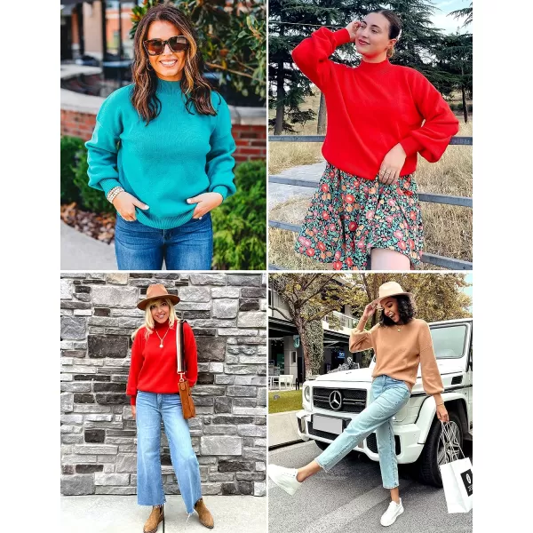 imageZESICA Womens 2023 Casual Turtleneck Long Lantern Sleeve Oversized Ribbed Knit Pullover Sweater Jumper TopLightkhaki