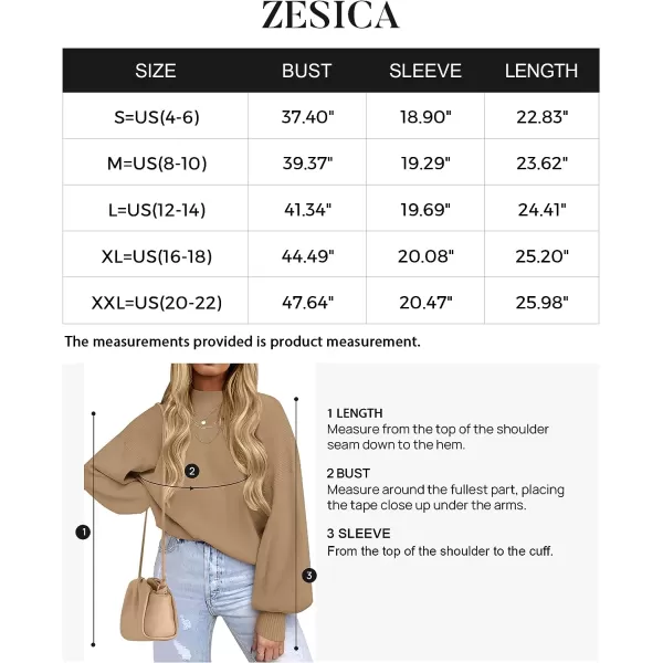 imageZESICA Womens 2023 Casual Turtleneck Long Lantern Sleeve Oversized Ribbed Knit Pullover Sweater Jumper TopLightkhaki