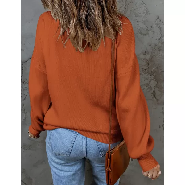 imageZESICA Womens 2023 Casual Turtleneck Long Lantern Sleeve Oversized Ribbed Knit Pullover Sweater Jumper TopMaple