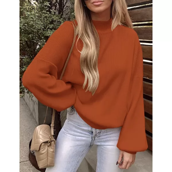 imageZESICA Womens 2023 Casual Turtleneck Long Lantern Sleeve Oversized Ribbed Knit Pullover Sweater Jumper TopMaple