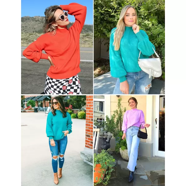 imageZESICA Womens 2023 Casual Turtleneck Long Lantern Sleeve Oversized Ribbed Knit Pullover Sweater Jumper TopMaple