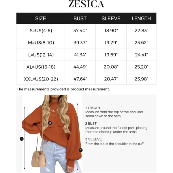 imageZESICA Womens 2023 Casual Turtleneck Long Lantern Sleeve Oversized Ribbed Knit Pullover Sweater Jumper TopMaple