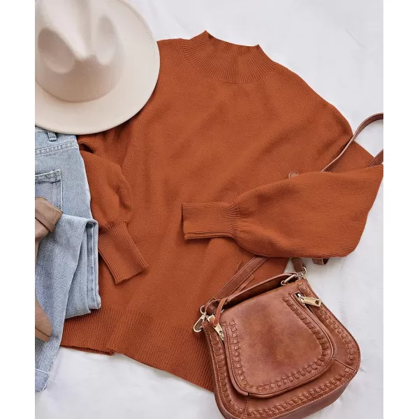 imageZESICA Womens 2023 Casual Turtleneck Long Lantern Sleeve Oversized Ribbed Knit Pullover Sweater Jumper TopMaple