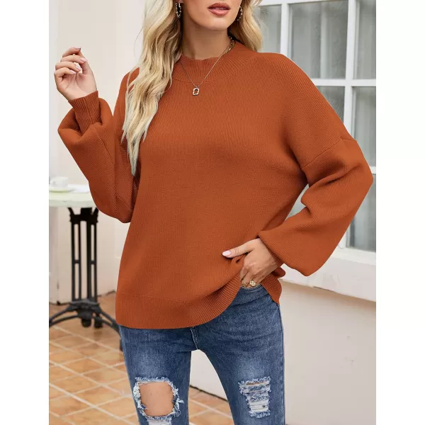 imageZESICA Womens 2023 Casual Turtleneck Long Lantern Sleeve Oversized Ribbed Knit Pullover Sweater Jumper TopMaple