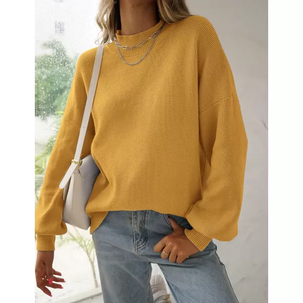 imageZESICA Womens 2023 Casual Turtleneck Long Lantern Sleeve Oversized Ribbed Knit Pullover Sweater Jumper TopMustard