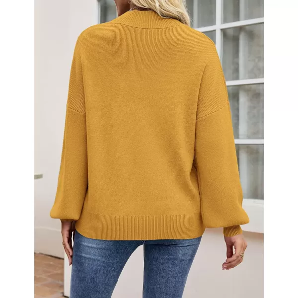 imageZESICA Womens 2023 Casual Turtleneck Long Lantern Sleeve Oversized Ribbed Knit Pullover Sweater Jumper TopMustard