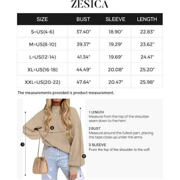 imageZESICA Womens 2023 Casual Turtleneck Long Lantern Sleeve Oversized Ribbed Knit Pullover Sweater Jumper TopOatmeal
