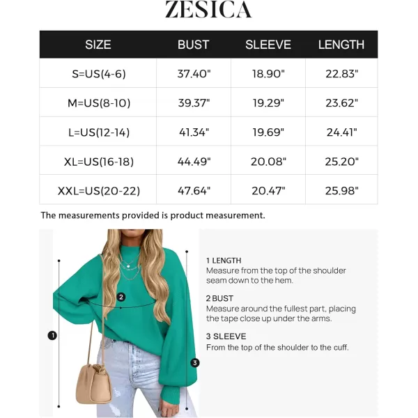 imageZESICA Womens 2023 Casual Turtleneck Long Lantern Sleeve Oversized Ribbed Knit Pullover Sweater Jumper TopPeacock