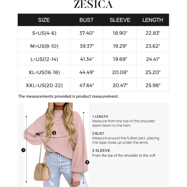 imageZESICA Womens 2023 Casual Turtleneck Long Lantern Sleeve Oversized Ribbed Knit Pullover Sweater Jumper TopPink