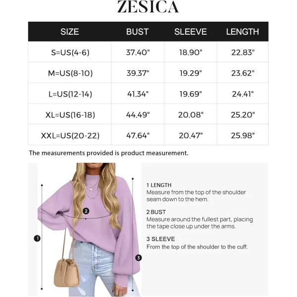 imageZESICA Womens 2023 Casual Turtleneck Long Lantern Sleeve Oversized Ribbed Knit Pullover Sweater Jumper TopPurple