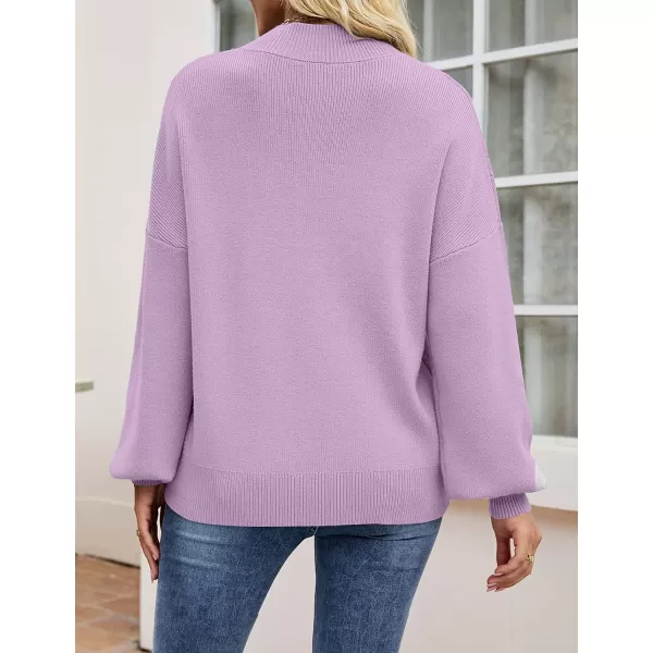 imageZESICA Womens 2023 Casual Turtleneck Long Lantern Sleeve Oversized Ribbed Knit Pullover Sweater Jumper TopPurple