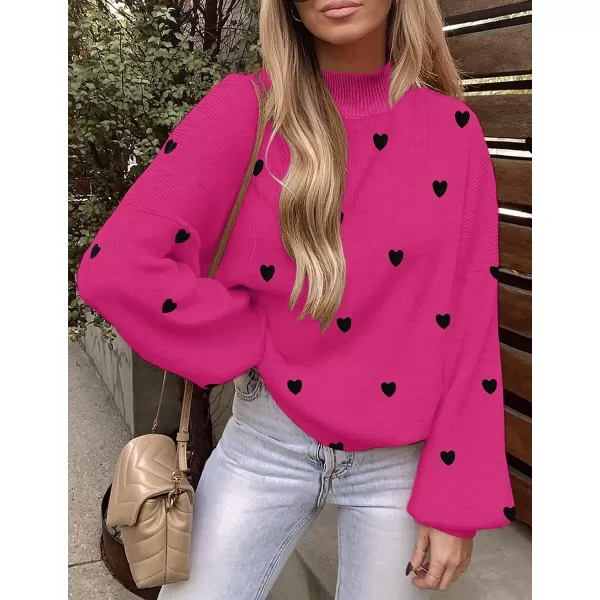 imageZESICA Womens 2023 Casual Turtleneck Long Lantern Sleeve Oversized Ribbed Knit Pullover Sweater Jumper TopRoseblack